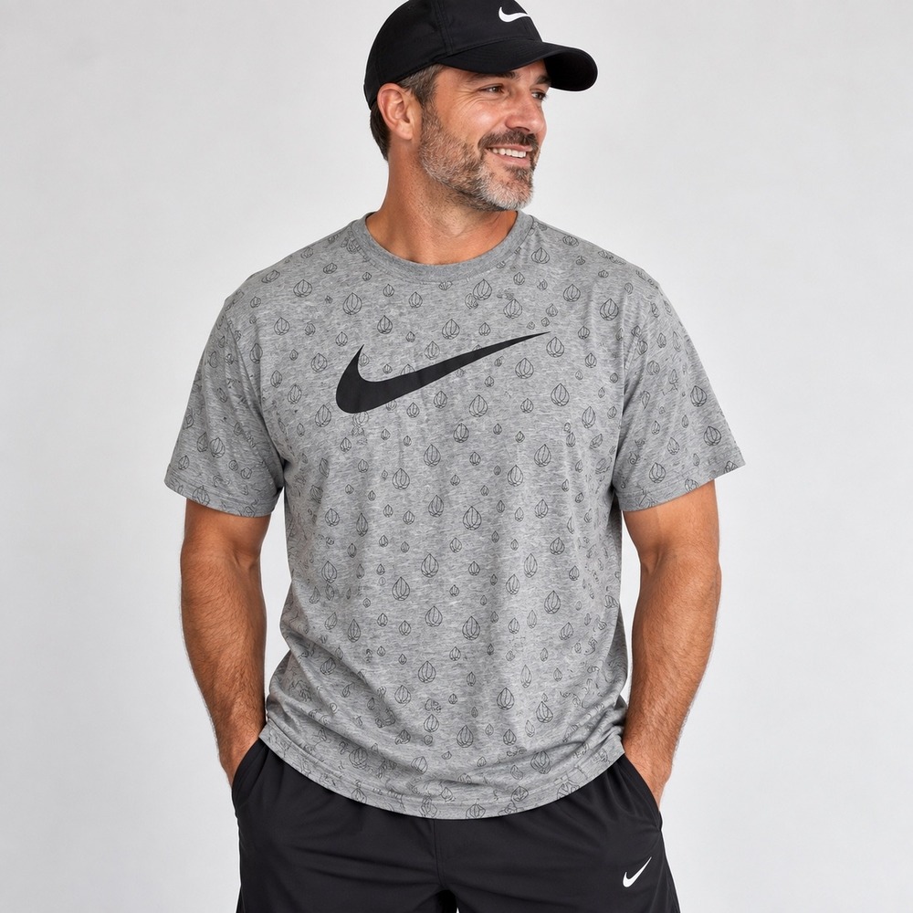 Nike Dri-FIT T Shirt Mens XXL Gray All Over Print Swoosh The Nike Tee